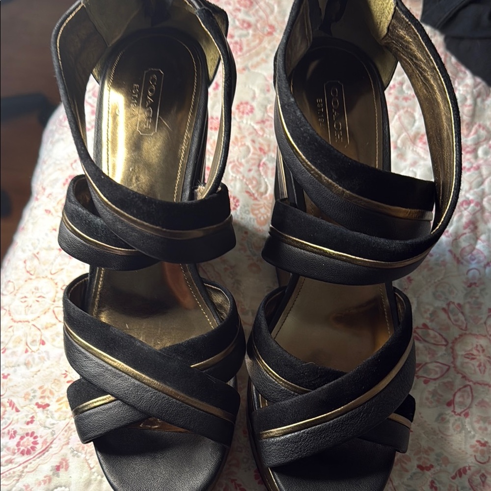 Coach Black and Gold Women's Strappy Sandals
